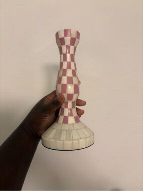 Pink & Cream Checkered Ceramic Candle Holder